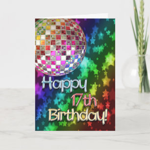 Tarjeta 17mo cumpleaños con la bola de discoteca y el arco
