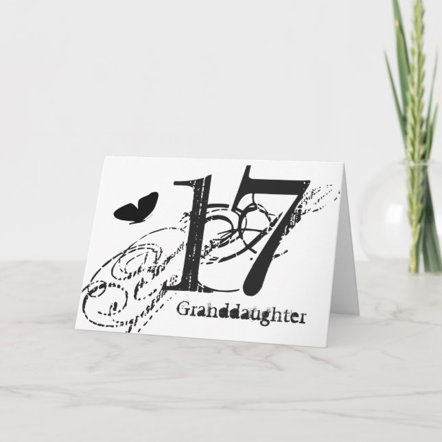 Tarjeta 17mo cumpleaños para una nieta, mariposa (Anverso)