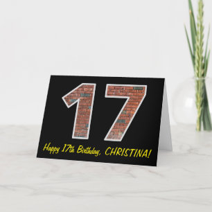 Tarjeta 17th Birthday - Brick Wall Pattern "17" w/ Name