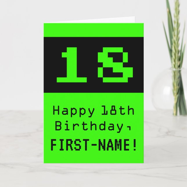 Tarjeta 18º cumpleaños: Nerdy / Geeky Style "18" y nombre (Anverso)