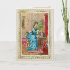 Tarjeta 1875—Mujer victoriana en el escritorio