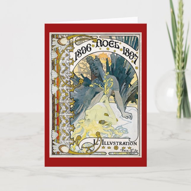 Tarjeta 1896 NOEL 1897 Alphonse Maria Mucha (Anverso)