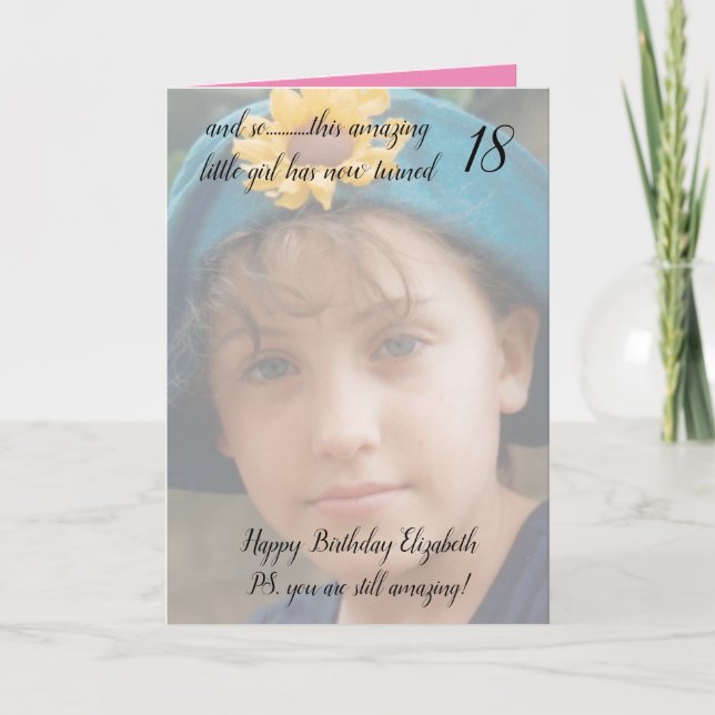 Tarjeta 18.ª aún asombrosa foto rosa y negra de cumpleaños (Anverso)