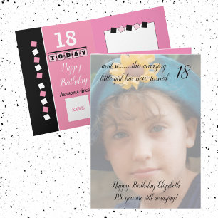 Tarjeta 18.ª aún asombrosa foto rosa y negra de cumpleaños