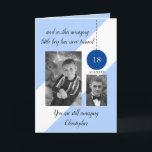 Tarjeta 18.ª fecha de nacimiento foto azul blanca<br><div class="desc">Tarjeta de saludo con foto de 18 años,  o cambia la edad para que se adapte. Agrega un nombre,  fecha,  dos fotos y escribe tu mensaje dentro. Azul,  negro y blanco. Sigues siendo increíble. Filtro blanco y negro utilizado en las fotos.</div>
