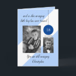 Tarjeta 18.ª fecha de nacimiento foto azul blanca<br><div class="desc">Tarjeta de saludo con foto de 18 años,  o cambia la edad para que se adapte. Agrega un nombre,  fecha,  dos fotos y escribe tu mensaje dentro. Azul,  negro y blanco. Sigues siendo increíble. Filtro blanco y negro utilizado en las fotos.</div>