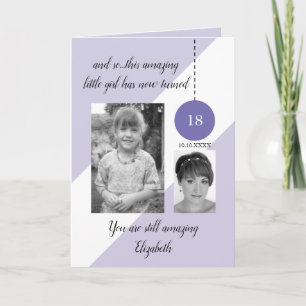 Tarjeta 18.ª fecha de nacimiento foto en blanco morado