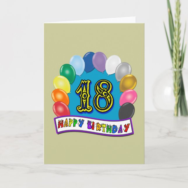 Tarjeta 18.º cumpleaños con diseño de globos variados (Anverso)