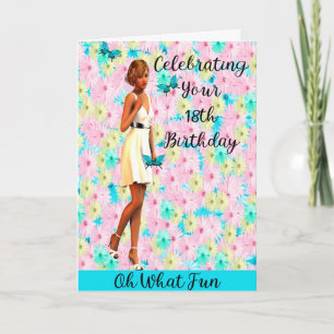 Tarjeta 18.º cumpleaños con Pastel Daisies y Chica