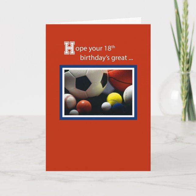 Tarjeta 18.º cumpleaños de todos los deportes, bolas, rojo (Anverso)