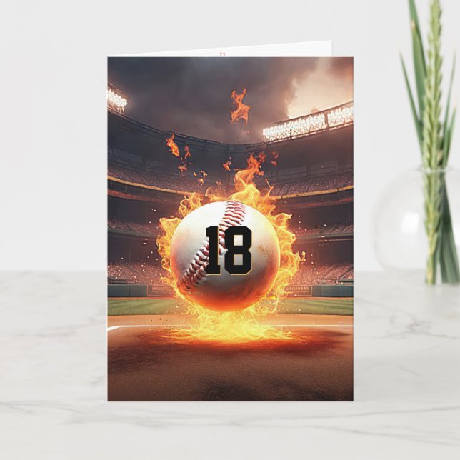 Tarjeta 18.º cumpleaños del béisbol en llamas (Anverso)
