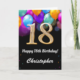 Tarjeta 18.º cumpleaños Globos de color negro y oro