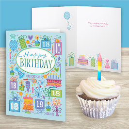 Tarjeta 18.º Cumpleaños Iconos Pastel Brillantes En Tarjet