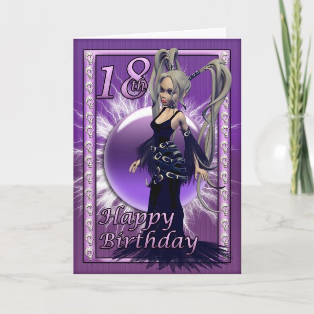 Tarjeta 18.º cumpleaños, muñeca gótica, feliz cumpleaños 1 (Anverso)