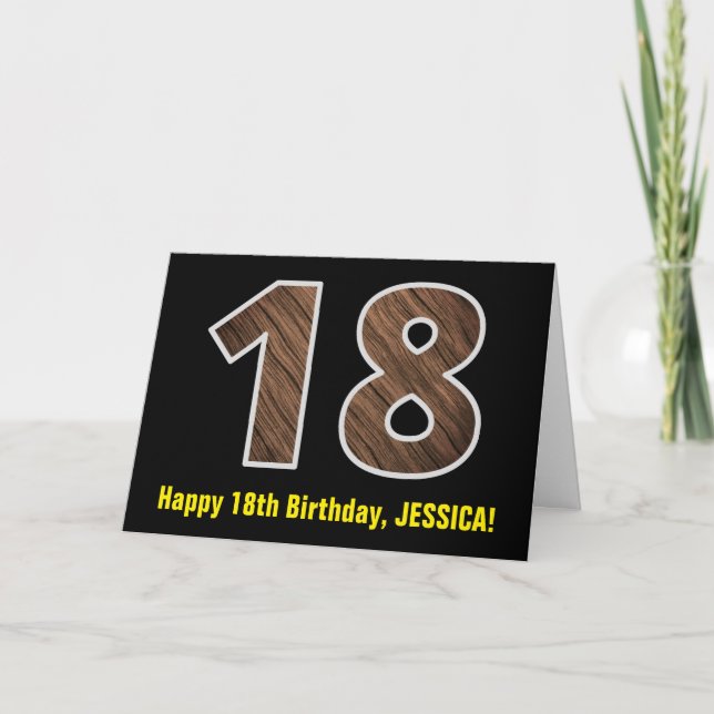 Tarjeta 18.º cumpleaños: Nombre + Patrón de grano de mader (Anverso)
