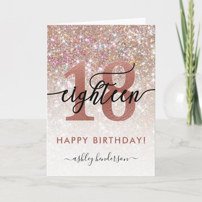 Tarjeta 18.º Purpurina de Moda de cumpleaños Ombre (Anverso)