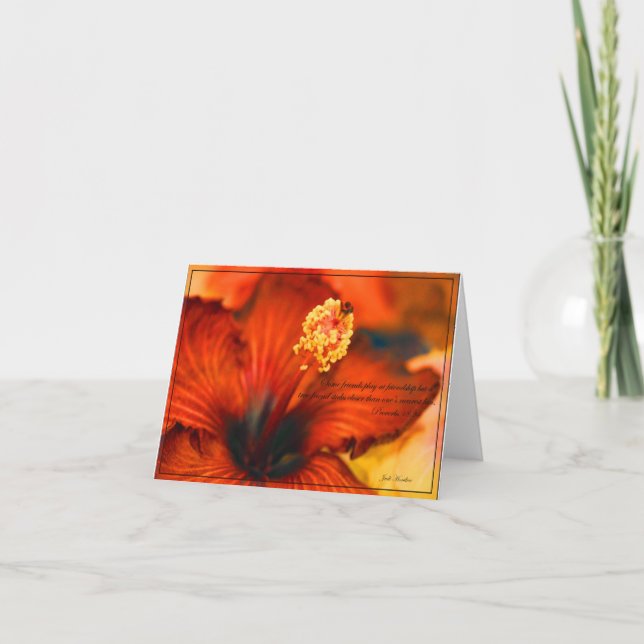 Tarjeta 18:24 el flamear Hibiscus~Friendship/Proverbs (Anverso)