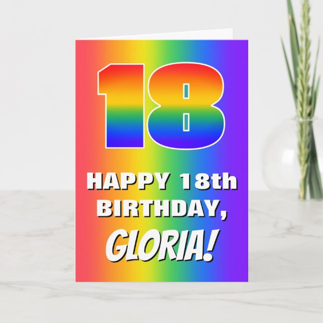 Tarjeta 18 Aniversario: Colorido, divertido patrón arcoiri (Anverso)