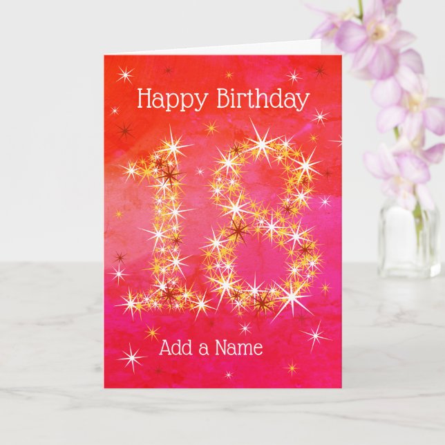 Tarjeta 18 Aniversario - Edad 18 Estrellas Números - Rojo  (Orquídea)