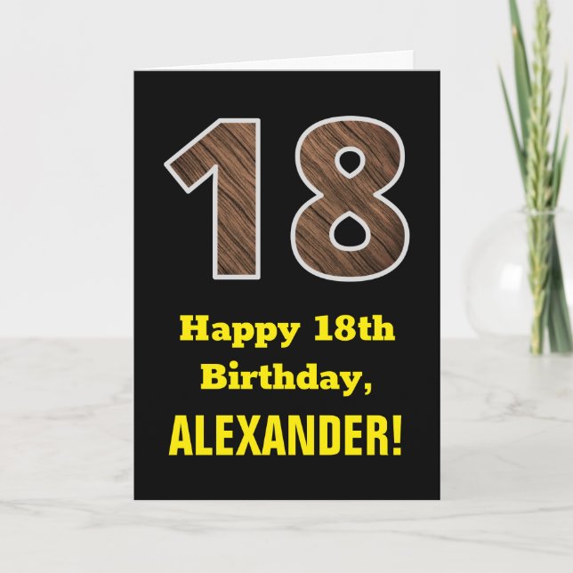 Tarjeta 18 Aniversario: Nombre, Patrón de grano de madera  (Anverso)