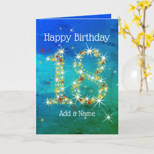 Tarjeta 18 Aniversario - Números de estrella - Verde azul