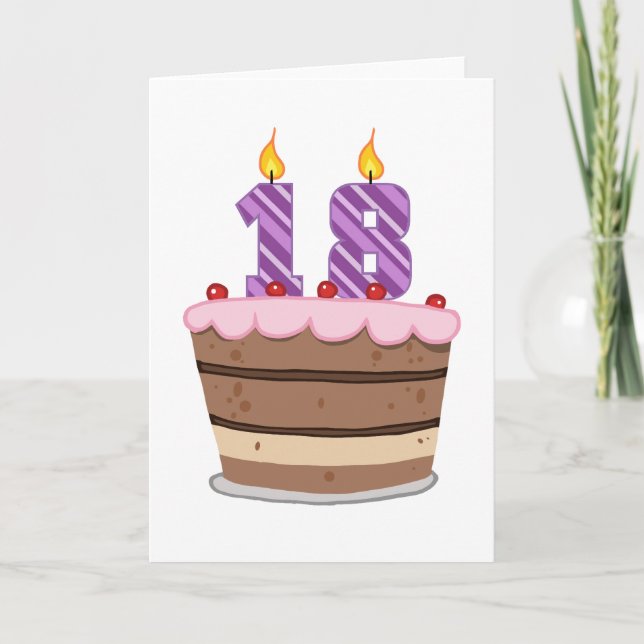 Tarjeta 18 años en el pastel de cumpleaños (Anverso)