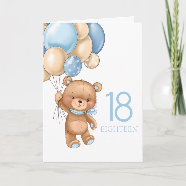 Tarjeta 18 años lindo globos azules caros caramelos de pel (Anverso)