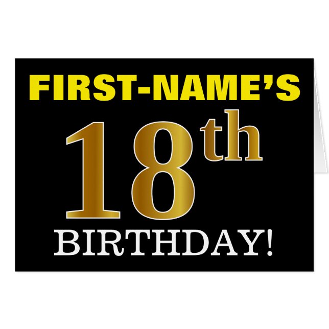 Tarjeta "18 cumpleaños" de oro negro e imitación (Anverso (Horizontal))
