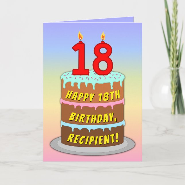 Tarjeta 18 cumpleaños — Torta de diversión y velas, con no (Anverso)