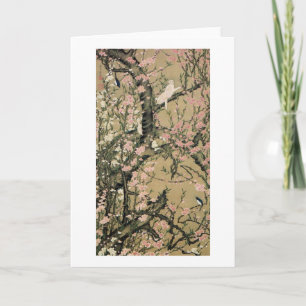 Tarjeta 18. el 桃花小禽図, melocotón del 若冲 florece y los