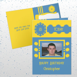 Tarjeta 18 hoy agregar foto nombre amarillo azul cumpleaño