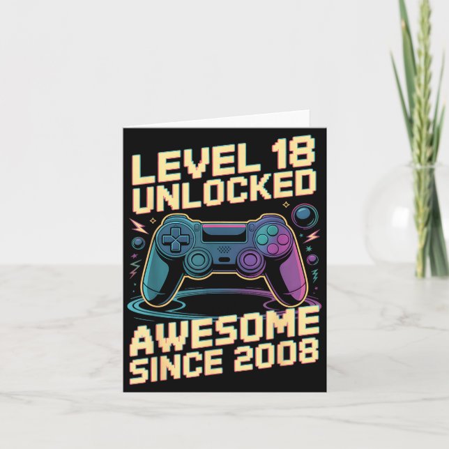 Tarjeta 18th Birthday Boy Gift Level 18 Gamer 2008 18 Year (Anverso)