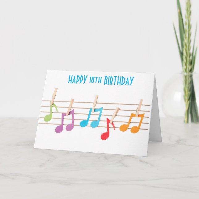 Tarjeta **18th BIRTHDAY** MUSICAL NOTES BIRTHDAY WISHES (Anverso)