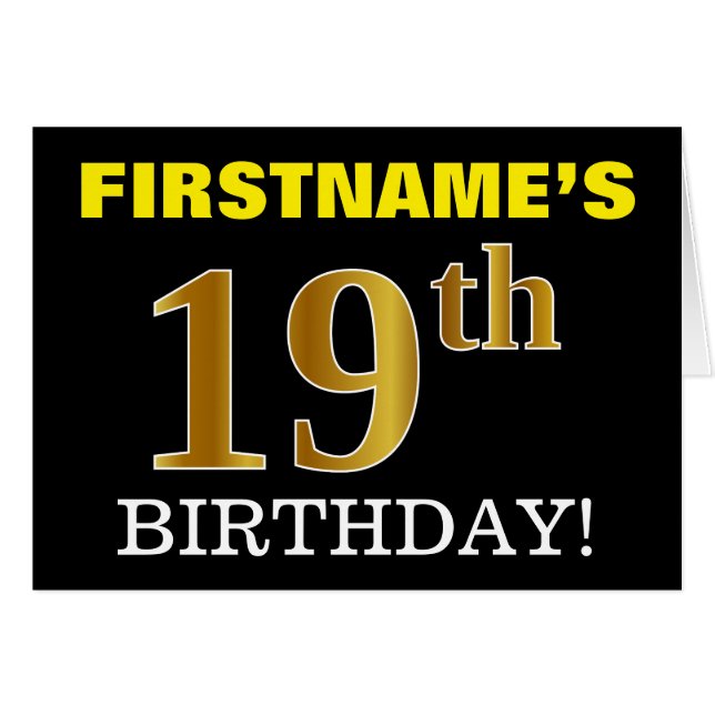 Tarjeta "19º CUMPLEAÑOS" de oro negro e imitación (Anverso (Horizontal))