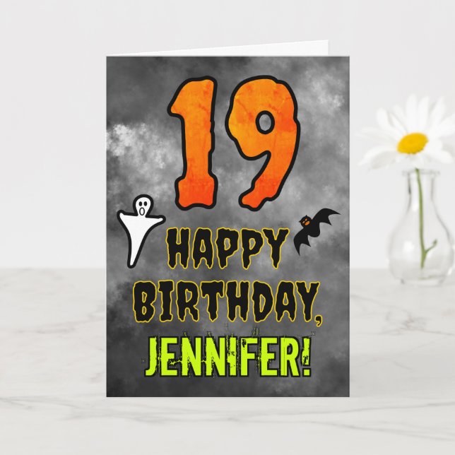 Tarjeta 19º Cumpleaños: Tema espeluznante de Halloween + N (Planta pequeña)