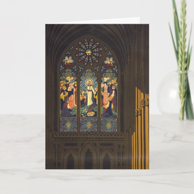 Tarjeta 1923 Poster De Una Iglesia Con Ventanilla De Vidri (Anverso)