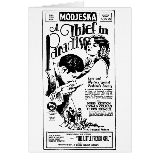 Tarjeta 1925 del anuncio de la película de Doris (Frente)