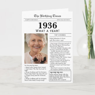 Tarjeta 1936 Newspaper Birthday card 90th birthday