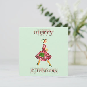 Tarjeta 1950 Feliz Navidad Dama Vintage