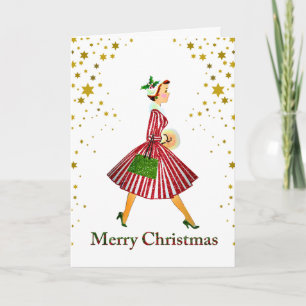Tarjeta 1950 Navidad Dama Vintage Feliz Navidad