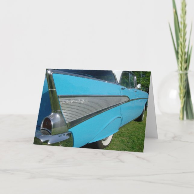 Tarjeta 1957 de felicitación de Chevy del azul (Anverso)