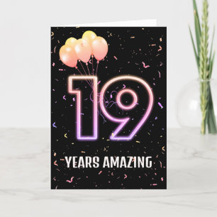 Tarjeta 19.º Balón de cumpleaños y Confetti
