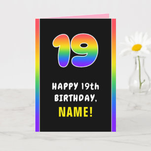 Tarjeta 19.º cumpleaños: arcoiris colorido # 19, nombre pe
