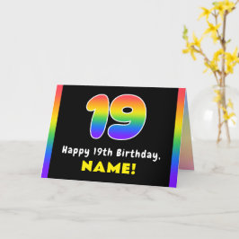 Tarjeta 19.º cumpleaños: arcoiris colorido # 19, nombre pe
