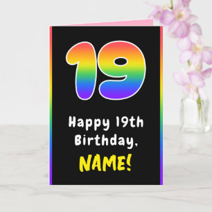 Tarjeta 19.º cumpleaños: arcoiris colorido # 19, nombre pe