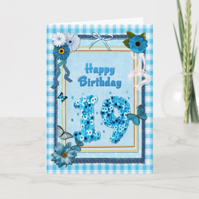 Tarjeta 19.º cumpleaños con un efecto scrapbook (Anverso)