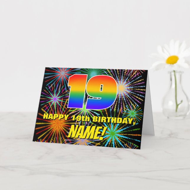 Tarjeta 19.º cumpleaños: Fuegos artificiales divertidos y  (Planta pequeña)