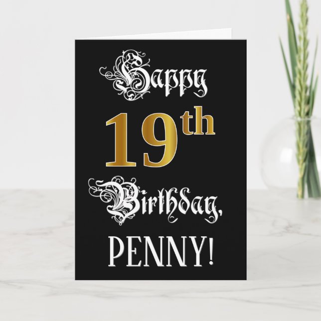 Tarjeta 19.º Cumpleaños — Guión de Fancy; Mirada de Oro Fa (Anverso)