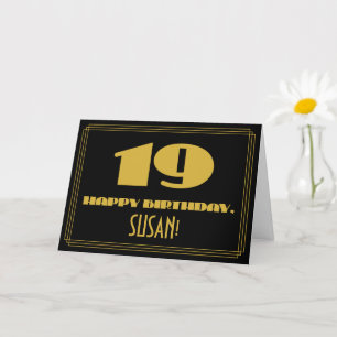Tarjeta 19.º cumpleaños: Nombre + Art Deco Inspirado Aspec