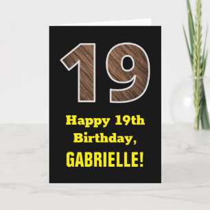 Tarjeta 19.º cumpleaños: Nombre, patrón de grano de madera